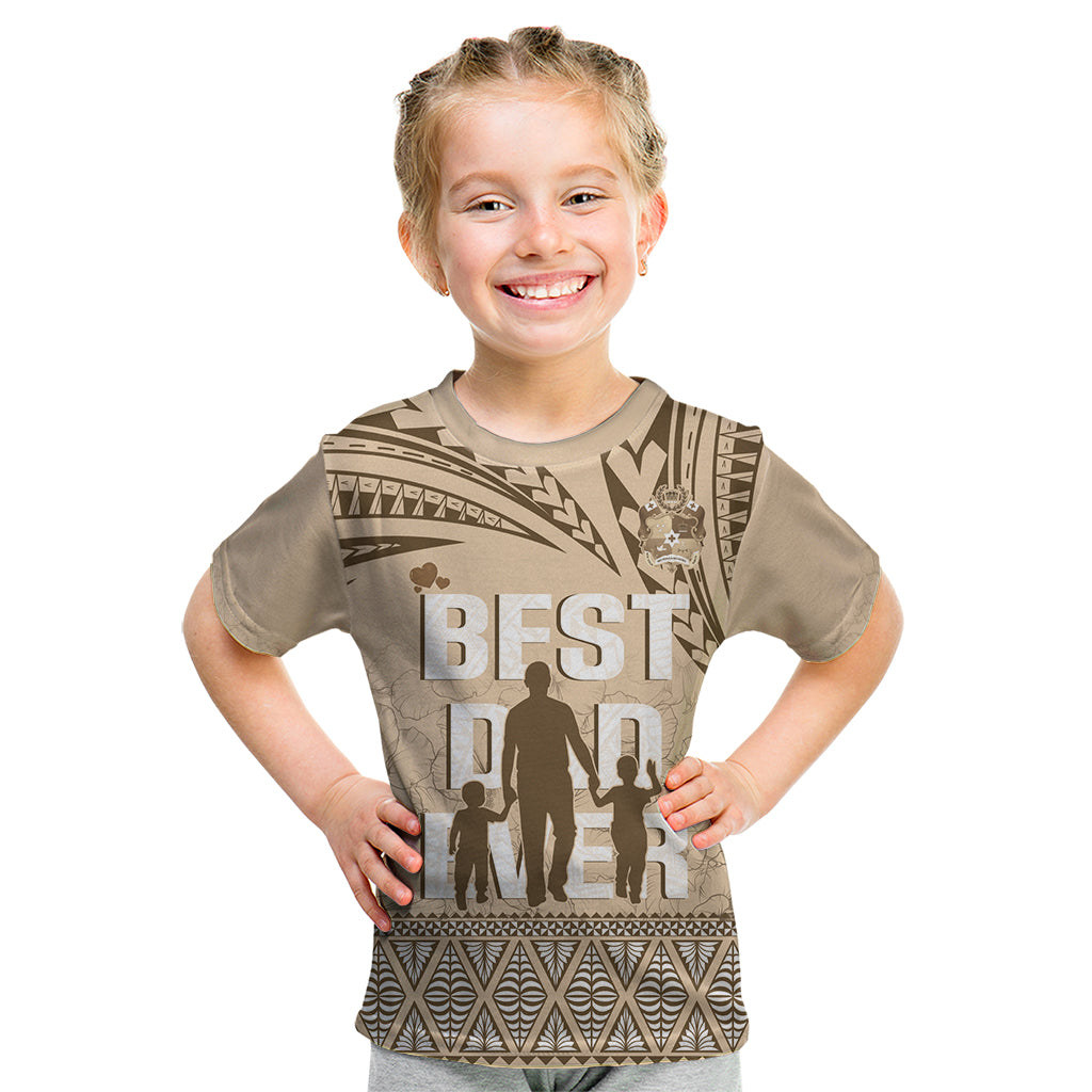 Tonga Father's Day Kid T Shirt Best Dad Ever Tongan Ngatu Pattern - Beige LT14 Beige - Polynesian Pride