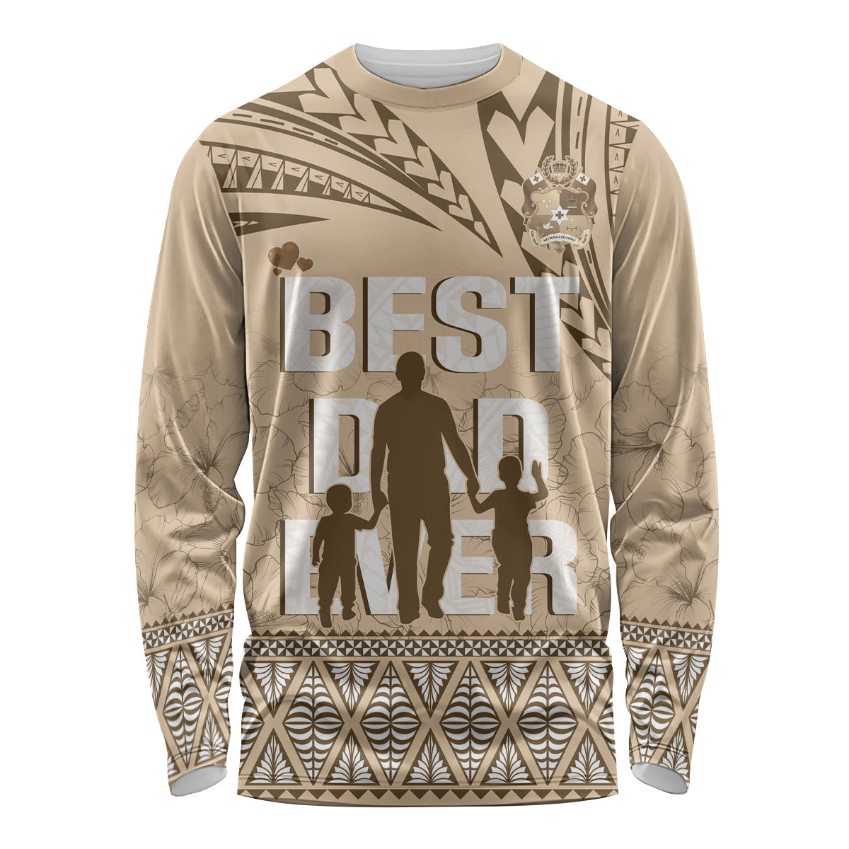 Tonga Father's Day Long Sleeve Shirt Best Dad Ever Tongan Ngatu Pattern - Beige LT14 Unisex Beige - Polynesian Pride
