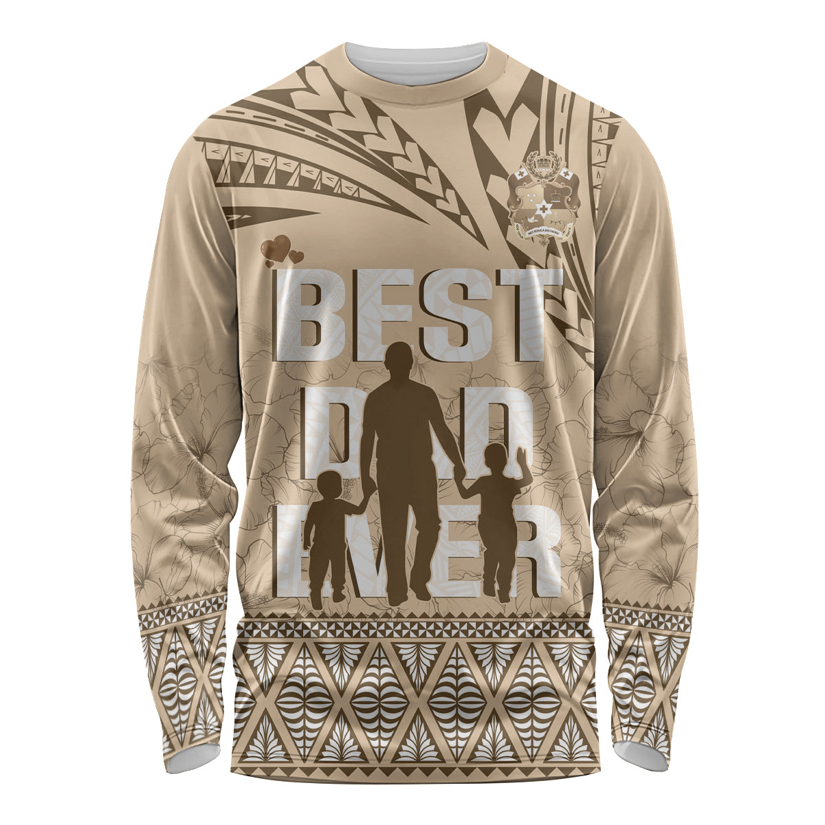 Tonga Father's Day Long Sleeve Shirt Best Dad Ever Tongan Ngatu Pattern - Beige