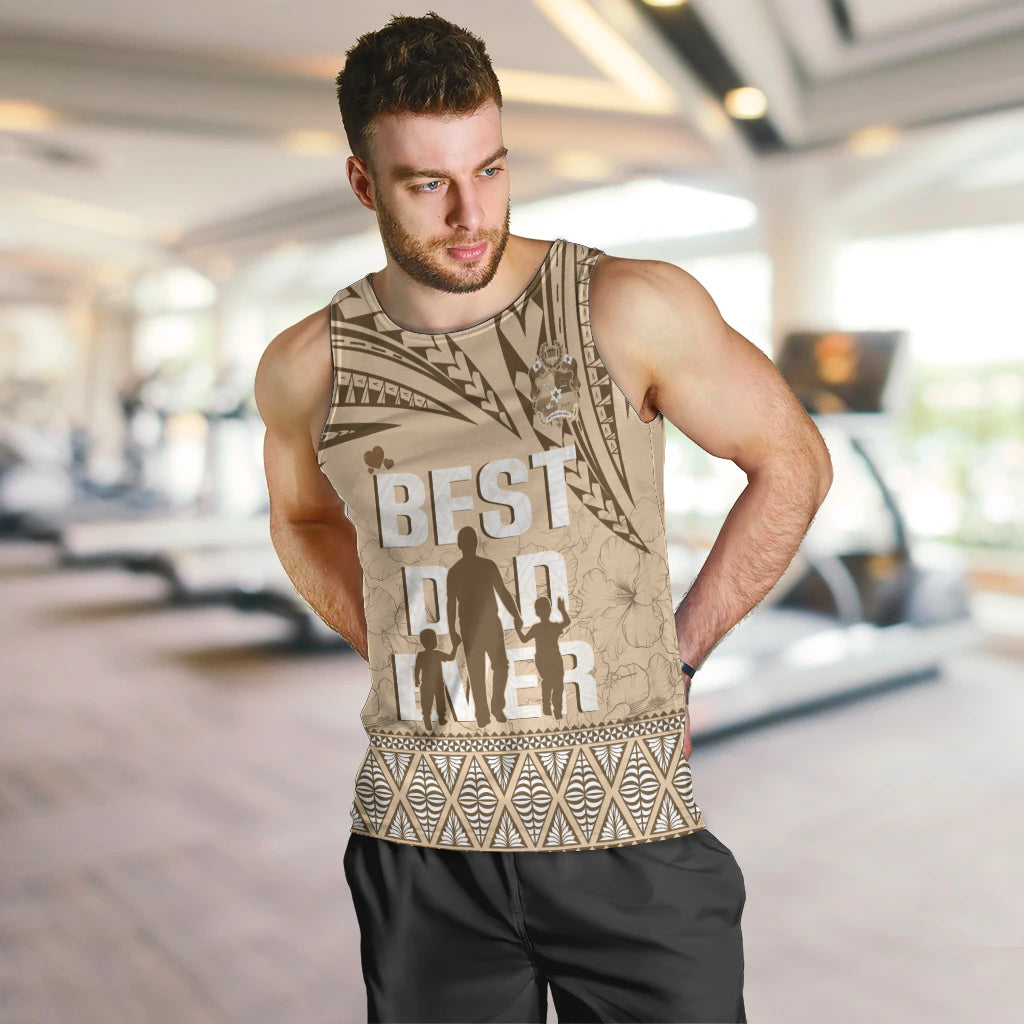Tonga Father's Day Men Tank Top Best Dad Ever Tongan Ngatu Pattern - Beige LT14 Beige - Polynesian Pride