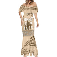 Tonga Father's Day Mermaid Dress Best Dad Ever Tongan Ngatu Pattern - Beige