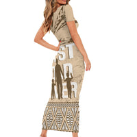 Tonga Father's Day Short Sleeve Bodycon Dress Best Dad Ever Tongan Ngatu Pattern - Beige LT14 - Polynesian Pride