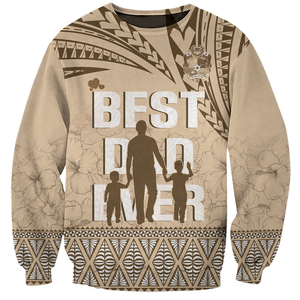 Tonga Father's Day Sweatshirt Best Dad Ever Tongan Ngatu Pattern - Beige LT14 Unisex Beige - Polynesian Pride