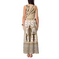 Tonga Father's Day Tank Maxi Dress Best Dad Ever Tongan Ngatu Pattern - Beige