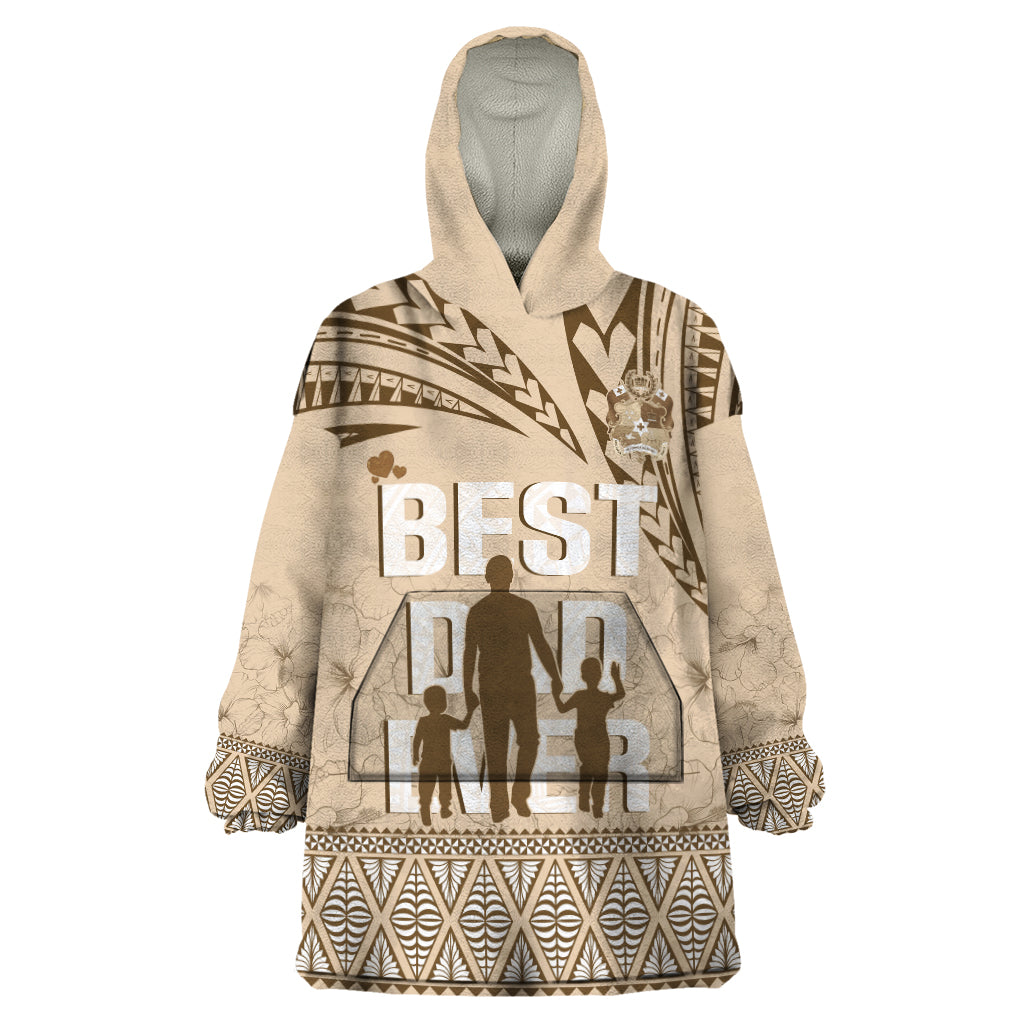 Tonga Father's Day Wearable Blanket Hoodie Best Dad Ever Tongan Ngatu Pattern - Beige LT14 One Size Beige - Polynesian Pride