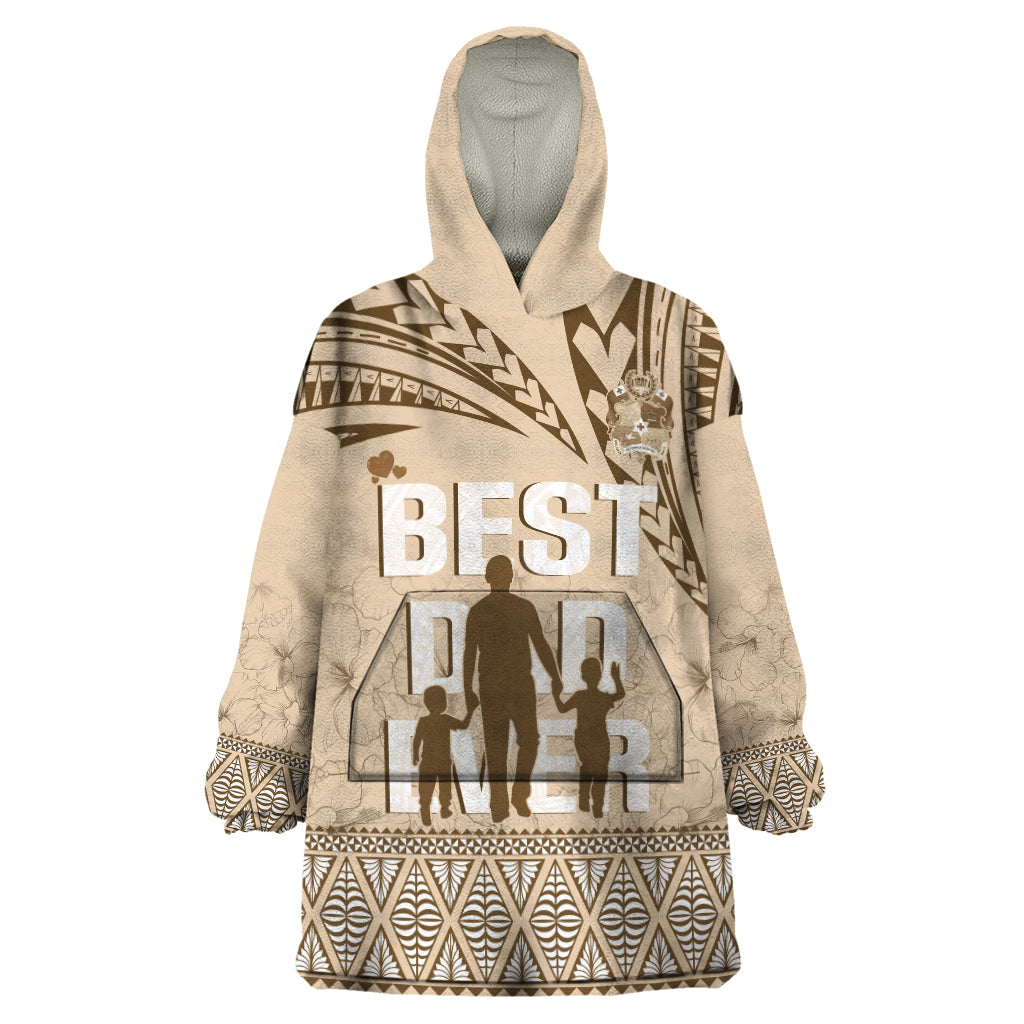 Tonga Father's Day Wearable Blanket Hoodie Best Dad Ever Tongan Ngatu Pattern - Beige