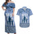 Tonga Father's Day Couples Matching Off Shoulder Maxi Dress and Hawaiian Shirt Best Dad Ever Tongan Ngatu Pattern - Blue