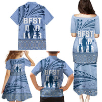 Tonga Father's Day Family Matching Puletasi and Hawaiian Shirt Best Dad Ever Tongan Ngatu Pattern - Blue