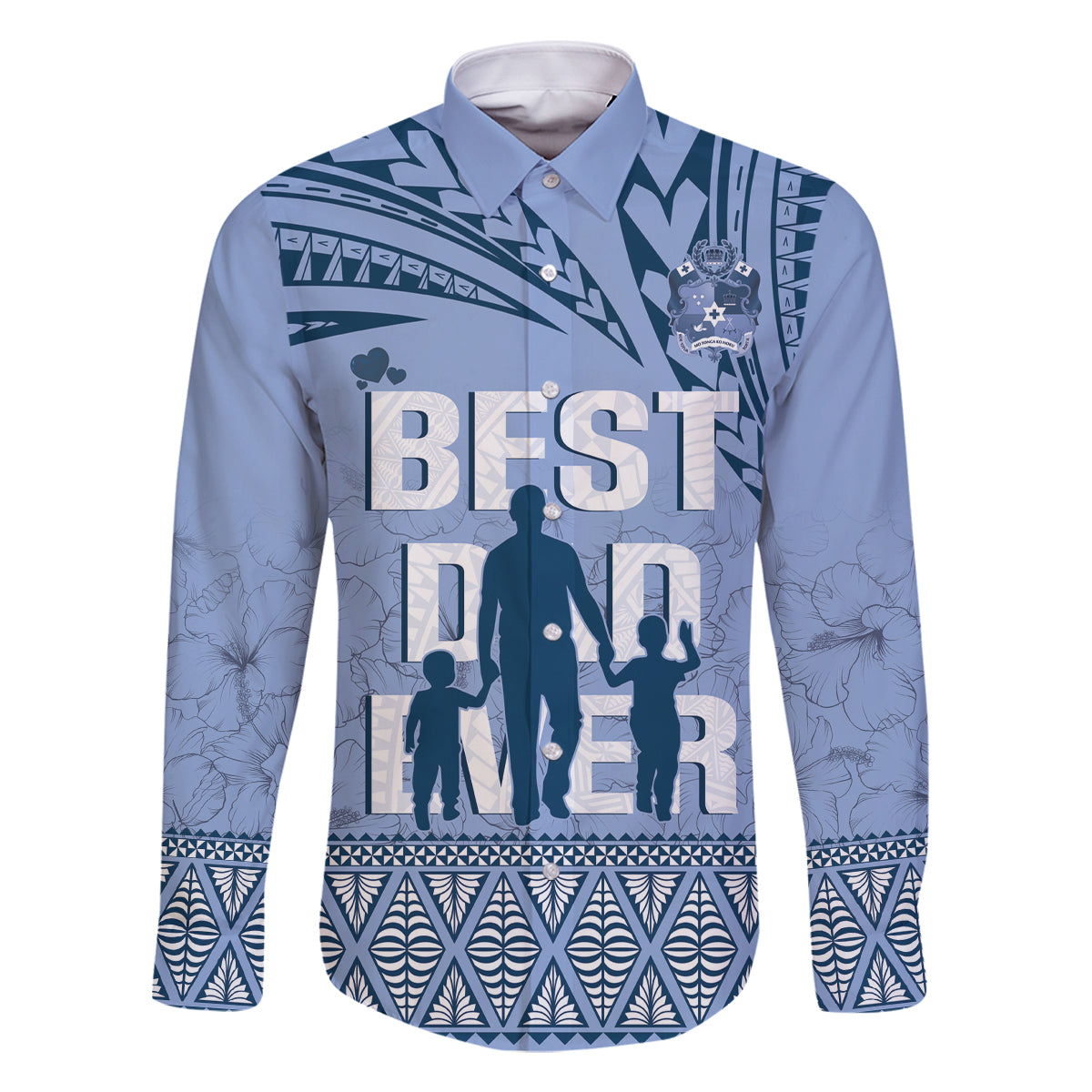 Tonga Father's Day Family Matching Summer Maxi Dress and Hawaiian Shirt Best Dad Ever Tongan Ngatu Pattern - Blue