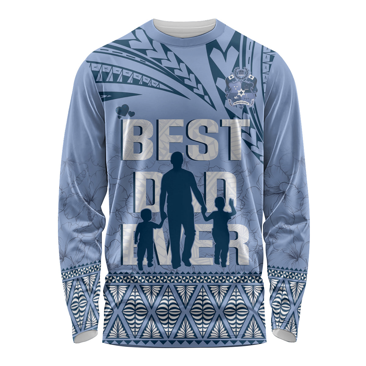 Tonga Father's Day Long Sleeve Shirt Best Dad Ever Tongan Ngatu Pattern - Blue
