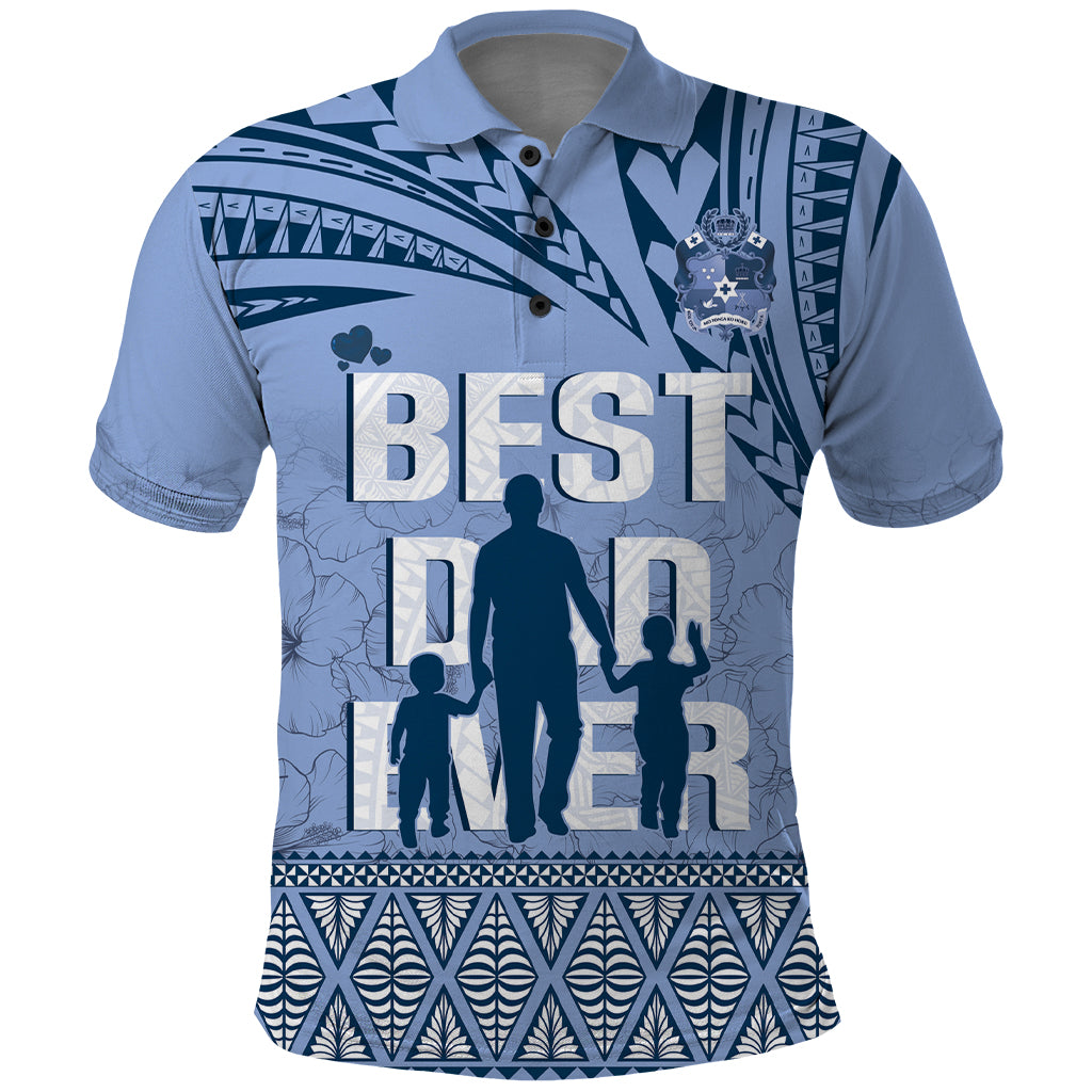 Tonga Father's Day Polo Shirt Best Dad Ever Tongan Ngatu Pattern - Blue