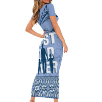 Tonga Father's Day Short Sleeve Bodycon Dress Best Dad Ever Tongan Ngatu Pattern - Blue LT14 - Polynesian Pride