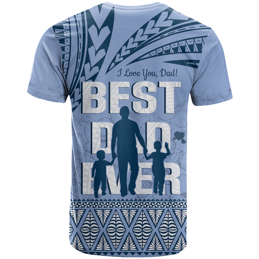 Tonga Father's Day T Shirt Best Dad Ever Tongan Ngatu Pattern - Blue