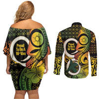Vanuatu 1980 Couples Matching Off Shoulder Short Dress and Long Sleeve Button Shirt Ni-Van Tamtam Sand Drawing Pattern
