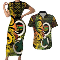 Vanuatu 1980 Couples Matching Short Sleeve Bodycon Dress and Hawaiian Shirt Ni-Van Tamtam Sand Drawing Pattern