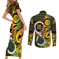 Vanuatu 1980 Couples Matching Short Sleeve Bodycon Dress and Long Sleeve Button Shirt Ni-Van Tamtam Sand Drawing Pattern