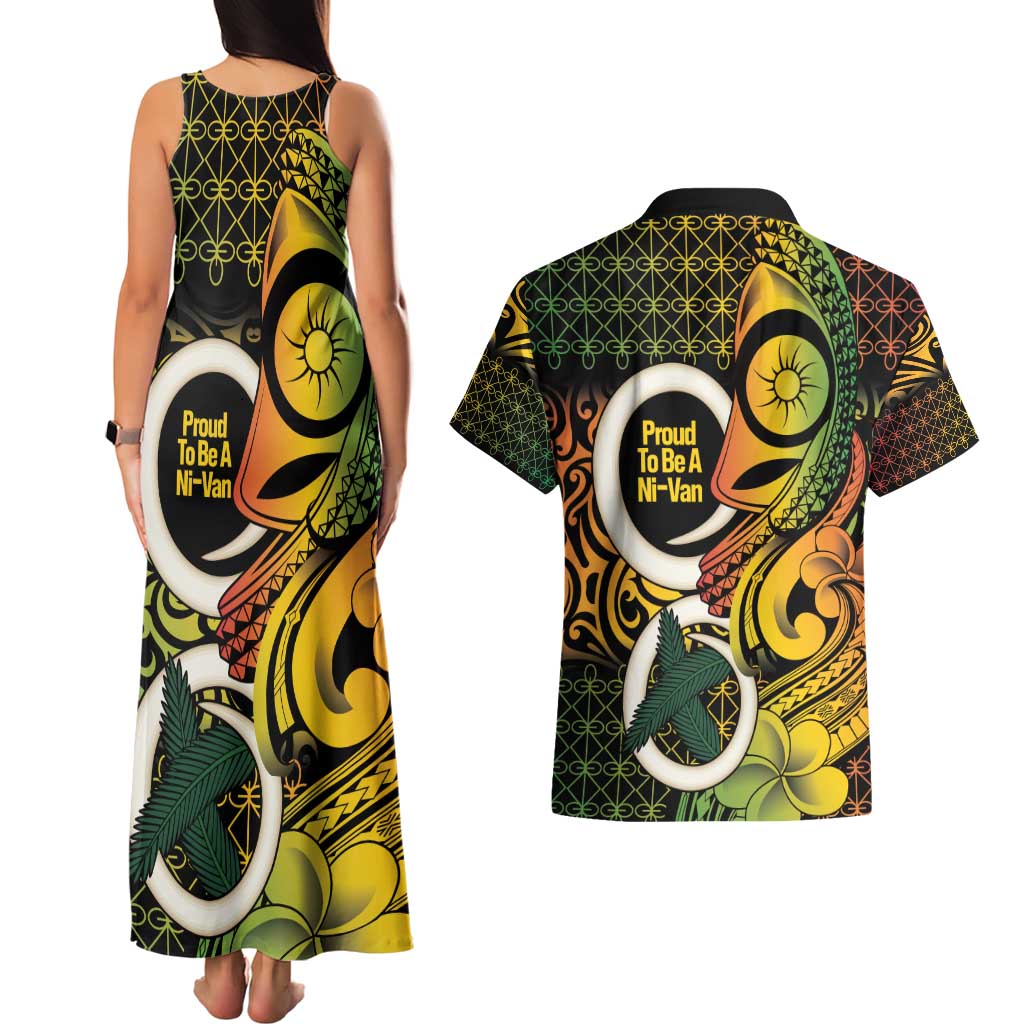 Vanuatu 1980 Couples Matching Tank Maxi Dress and Hawaiian Shirt Ni-Van Tamtam Sand Drawing Pattern