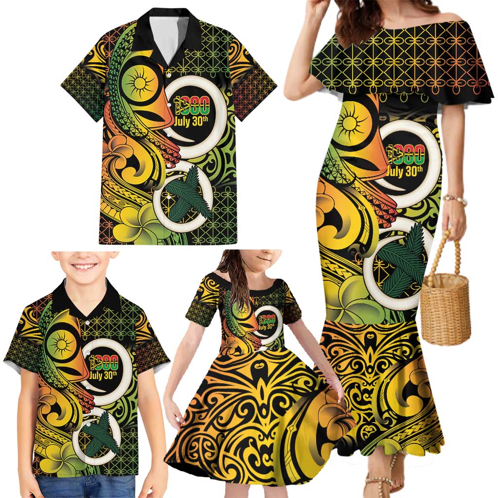 Vanuatu 1980 Family Matching Mermaid Dress and Hawaiian Shirt Ni-Van Tamtam Sand Drawing Pattern