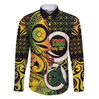 Vanuatu 1980 Family Matching Off Shoulder Maxi Dress and Hawaiian Shirt Ni-Van Tamtam Sand Drawing Pattern