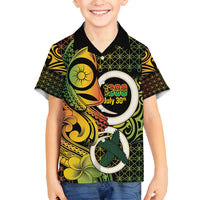 Vanuatu 1980 Family Matching Off Shoulder Maxi Dress and Hawaiian Shirt Ni-Van Tamtam Sand Drawing Pattern