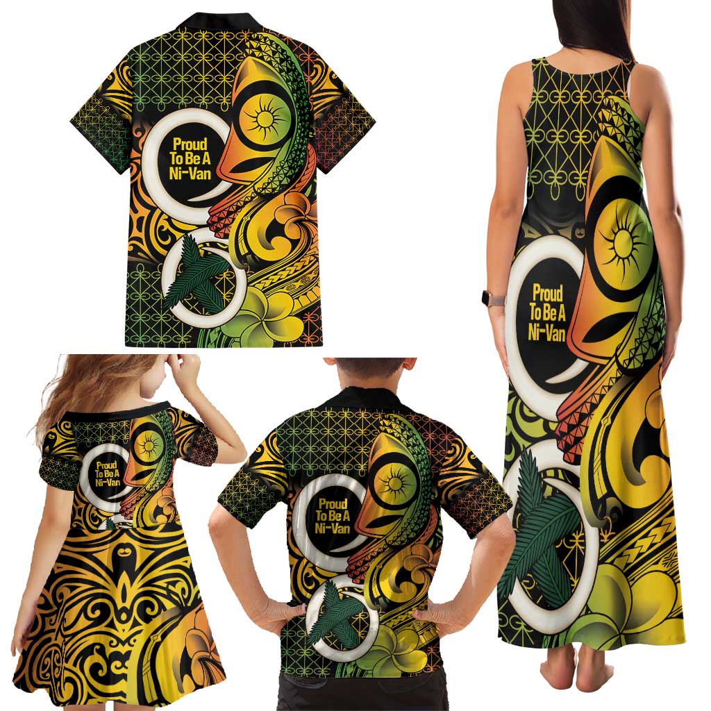 Vanuatu 1980 Family Matching Tank Maxi Dress and Hawaiian Shirt Ni-Van Tamtam Sand Drawing Pattern