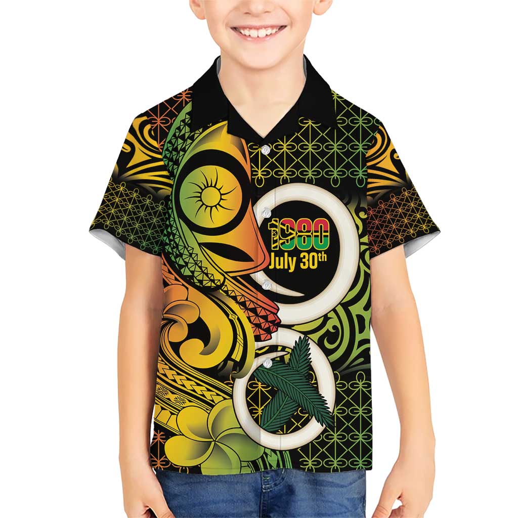Vanuatu 1980 Kid Hawaiian Shirt Ni-Van Tamtam Sand Drawing Pattern