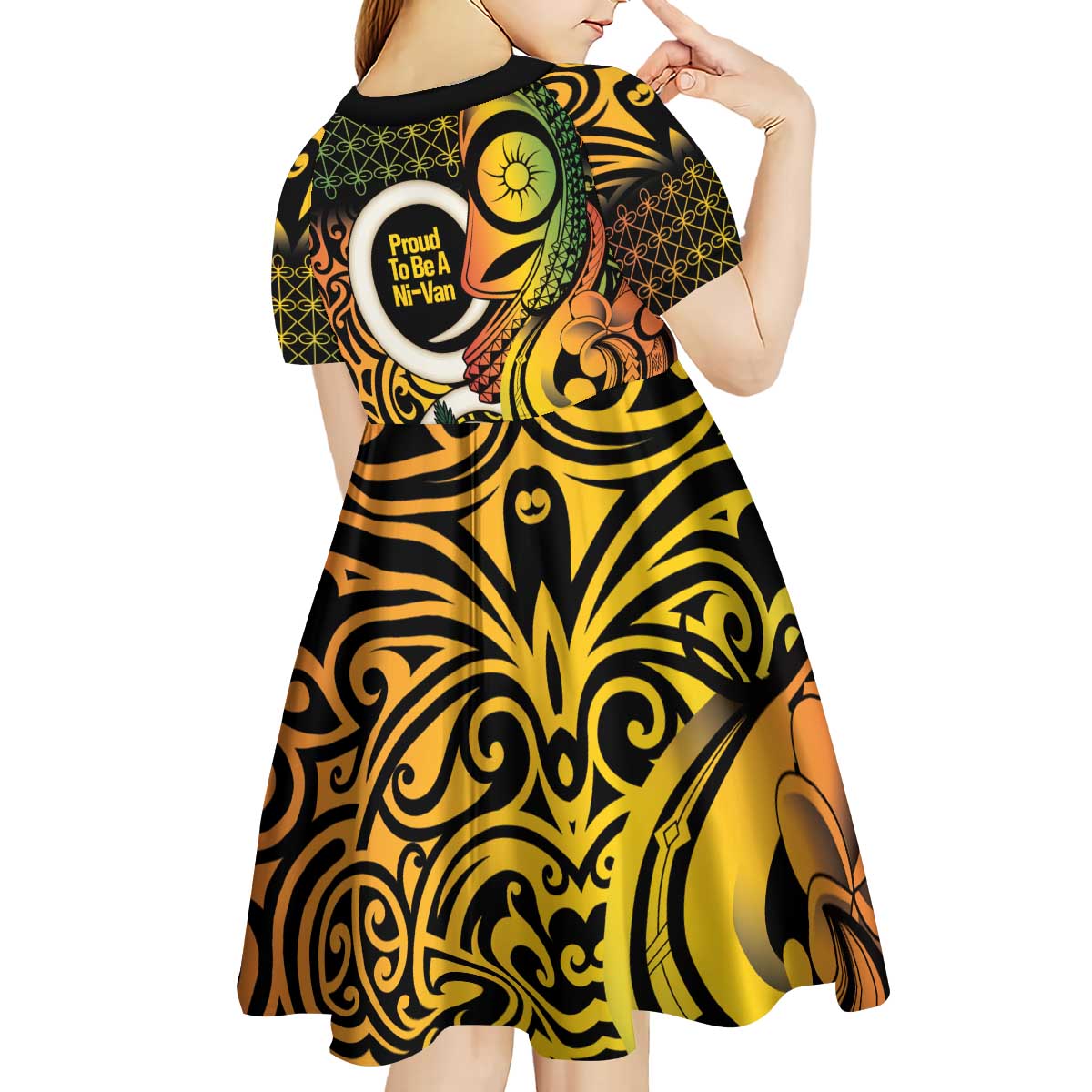 Vanuatu 1980 Kid Short Sleeve Dress Ni-Van Tamtam Sand Drawing Pattern