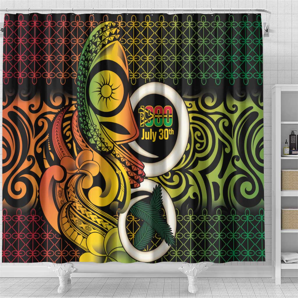 Vanuatu 1980 Shower Curtain Ni-Van Tamtam Sand Drawing Pattern