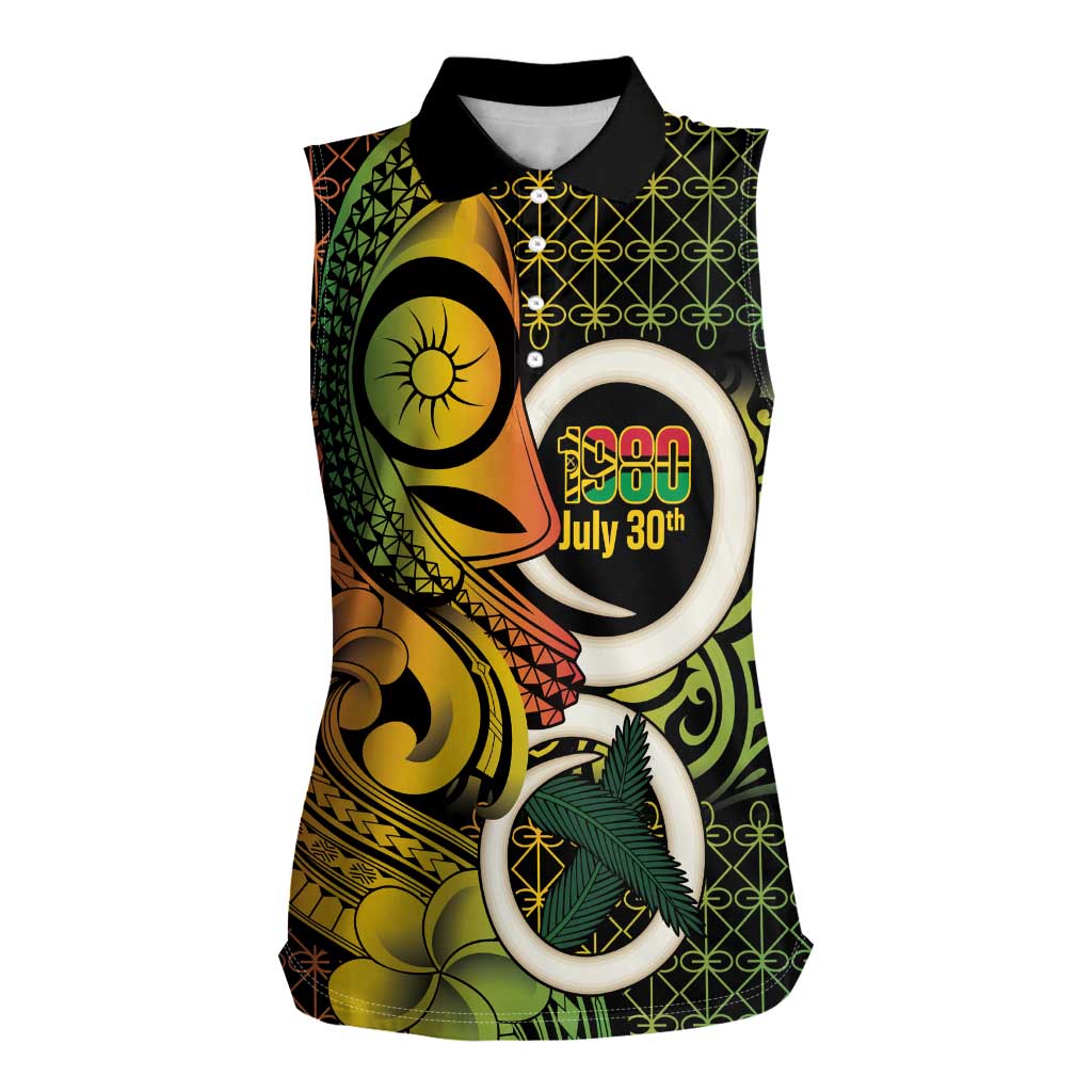 Vanuatu 1980 Women Sleeveless Polo Shirt Ni-Van Tamtam Sand Drawing Pattern