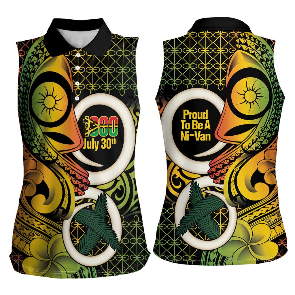 Vanuatu 1980 Women Sleeveless Polo Shirt Ni-Van Tamtam Sand Drawing Pattern