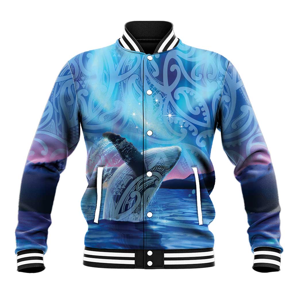 New Zealand Matariki Humpback Whale Baseball Jacket Paikea Maori New Year Blue Galaxy LT14 Unisex Blue - Polynesian Pride
