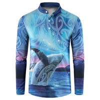 New Zealand Matariki Humpback Whale Button Sweatshirt Paikea Maori New Year Blue Galaxy LT14 Blue - Polynesian Pride