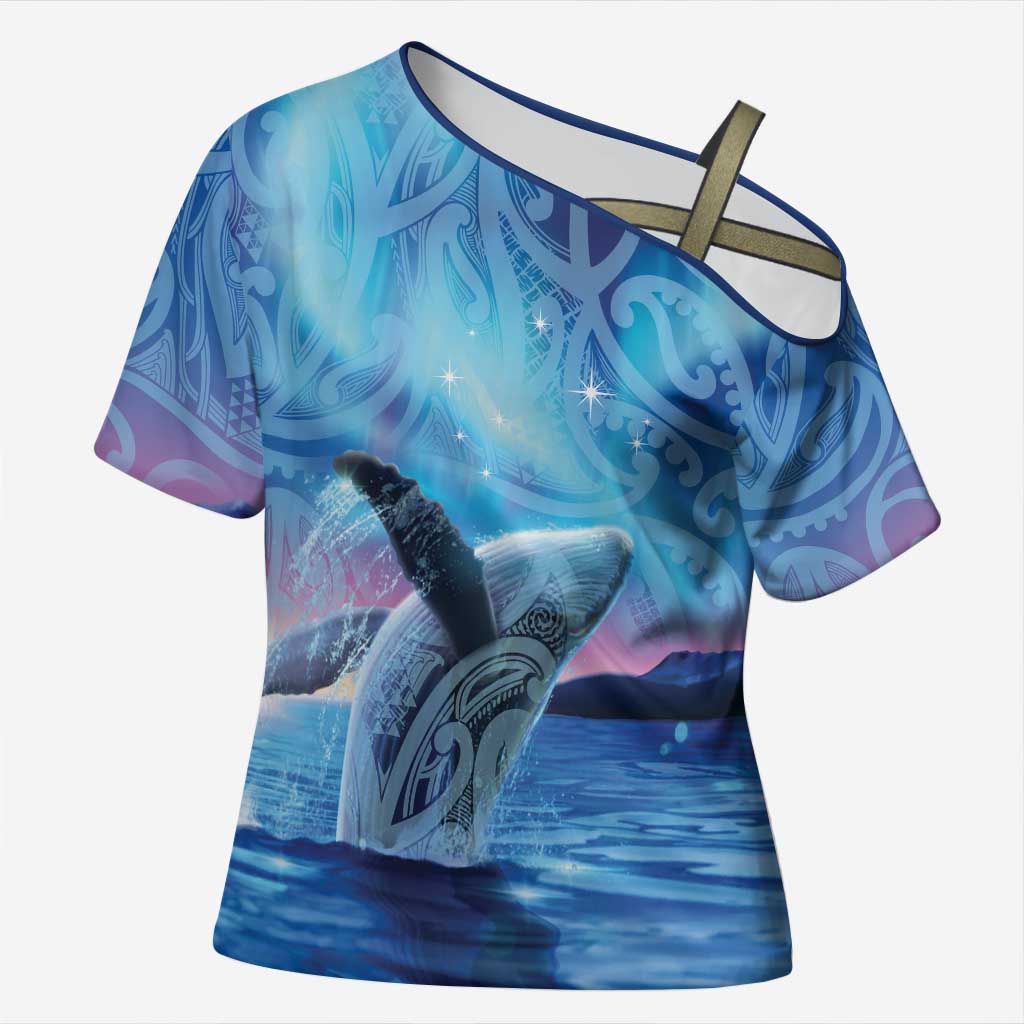 New Zealand Matariki Humpback Whale Cross Shoulder Shirt Paikea Maori New Year Blue Galaxy