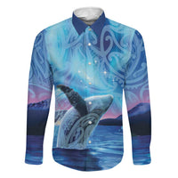 New Zealand Matariki Humpback Whale Family Matching Long Sleeve Bodycon Dress and Hawaiian Shirt Paikea Maori New Year Blue Galaxy