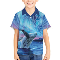 New Zealand Matariki Humpback Whale Family Matching Long Sleeve Bodycon Dress and Hawaiian Shirt Paikea Maori New Year Blue Galaxy