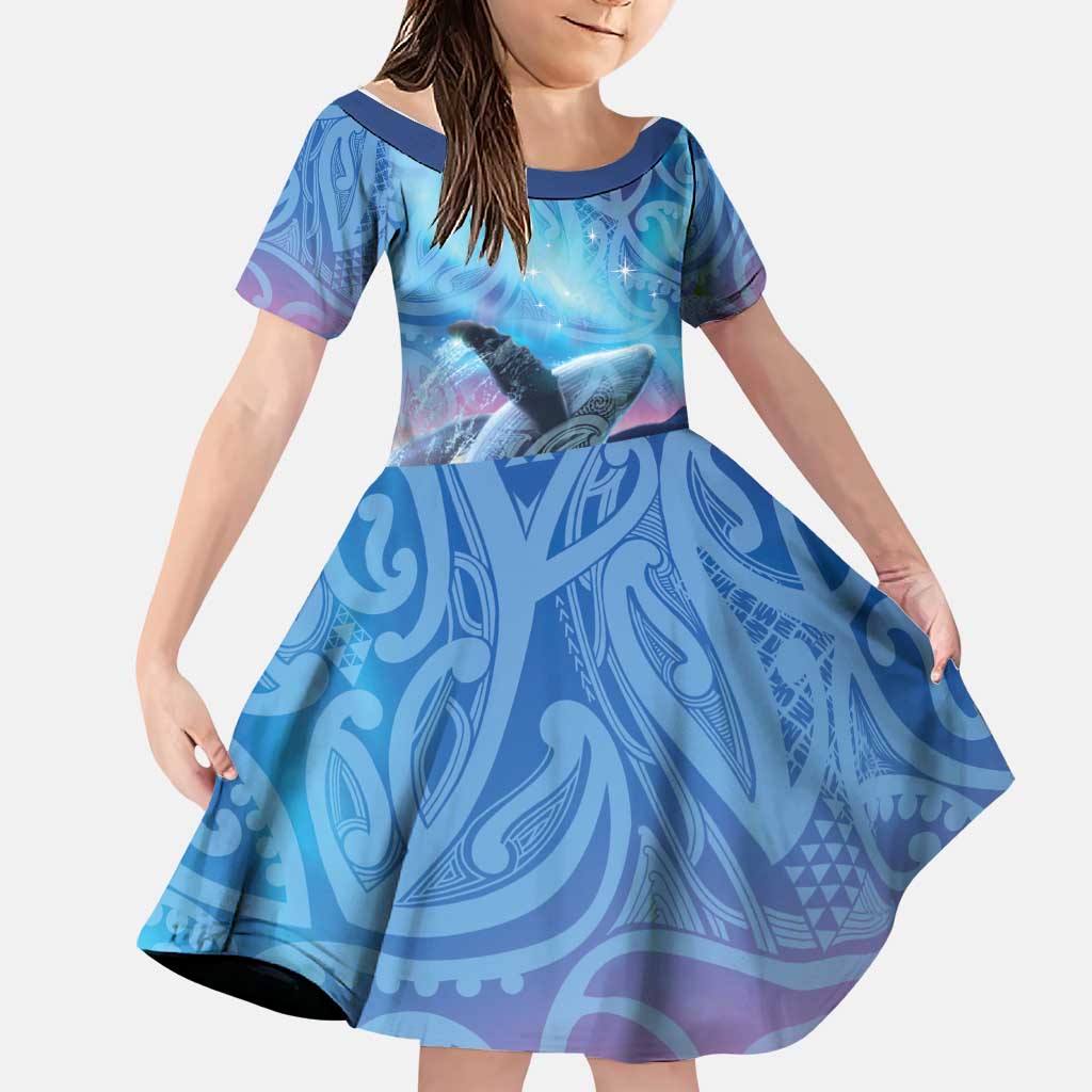 New Zealand Matariki Humpback Whale Family Matching Off Shoulder Maxi Dress and Hawaiian Shirt Paikea Maori New Year Blue Galaxy