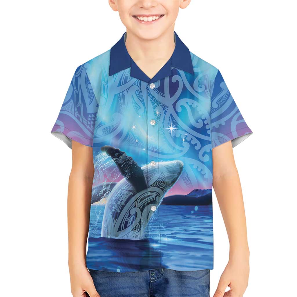 New Zealand Matariki Humpback Whale Family Matching Off Shoulder Maxi Dress and Hawaiian Shirt Paikea Maori New Year Blue Galaxy