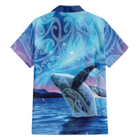 New Zealand Matariki Humpback Whale Family Matching Off Shoulder Short Dress and Hawaiian Shirt Paikea Maori New Year Blue Galaxy
