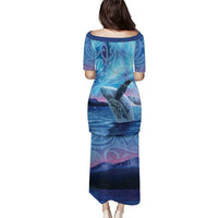 New Zealand Matariki Humpback Whale Family Matching Puletasi and Hawaiian Shirt Paikea Maori New Year Blue Galaxy