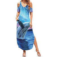 New Zealand Matariki Humpback Whale Family Matching Summer Maxi Dress and Hawaiian Shirt Paikea Maori New Year Blue Galaxy