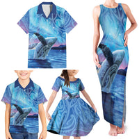 New Zealand Matariki Humpback Whale Family Matching Tank Maxi Dress and Hawaiian Shirt Paikea Maori New Year Blue Galaxy