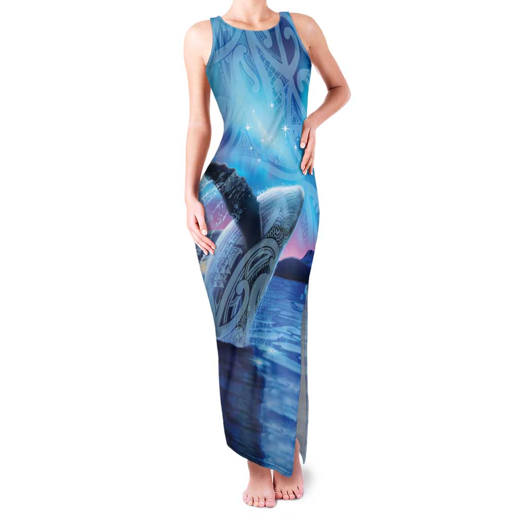 New Zealand Matariki Humpback Whale Family Matching Tank Maxi Dress and Hawaiian Shirt Paikea Maori New Year Blue Galaxy