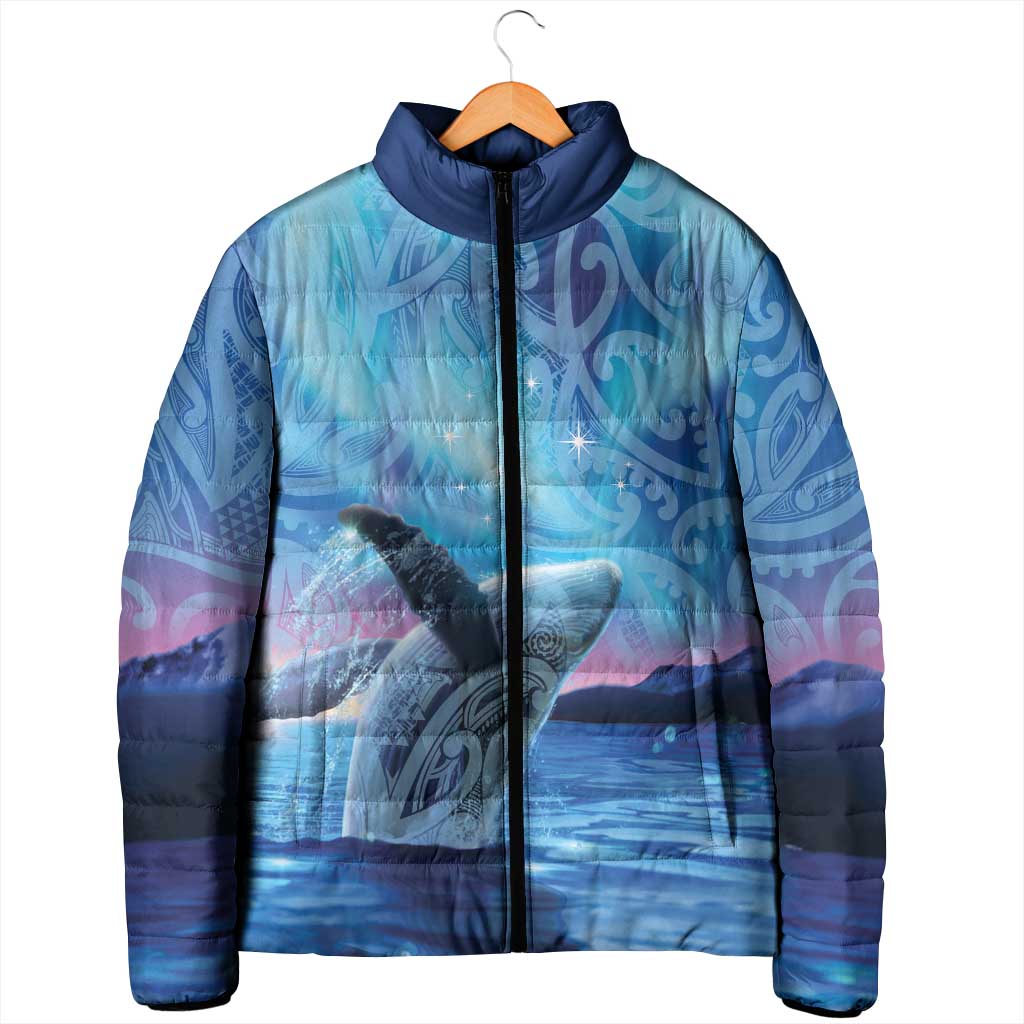 New Zealand Matariki Humpback Whale Padded Jacket Paikea Maori New Year Blue Galaxy