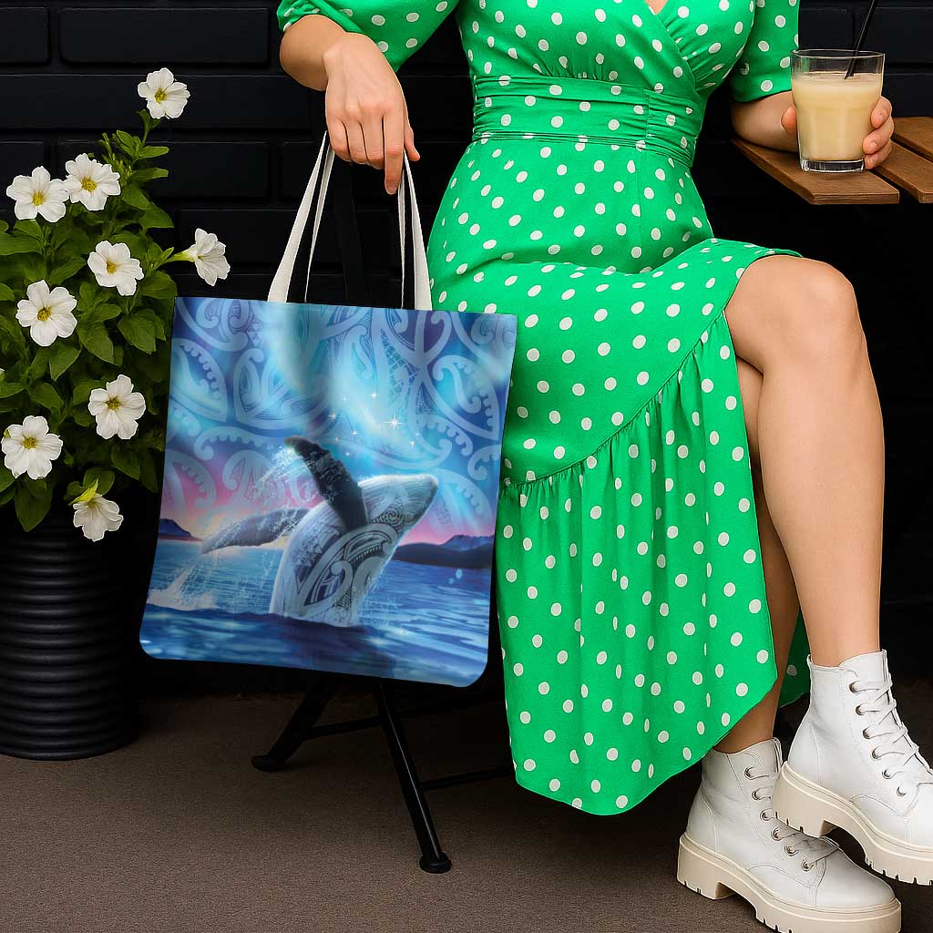New Zealand Matariki Humpback Whale Tote Bag Paikea Maori New Year Blue Galaxy