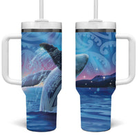 New Zealand Matariki Humpback Whale Tumbler With Handle Paikea Maori New Year Blue Galaxy