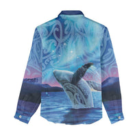 New Zealand Matariki Humpback Whale Women Casual Shirt Paikea Maori New Year Blue Galaxy