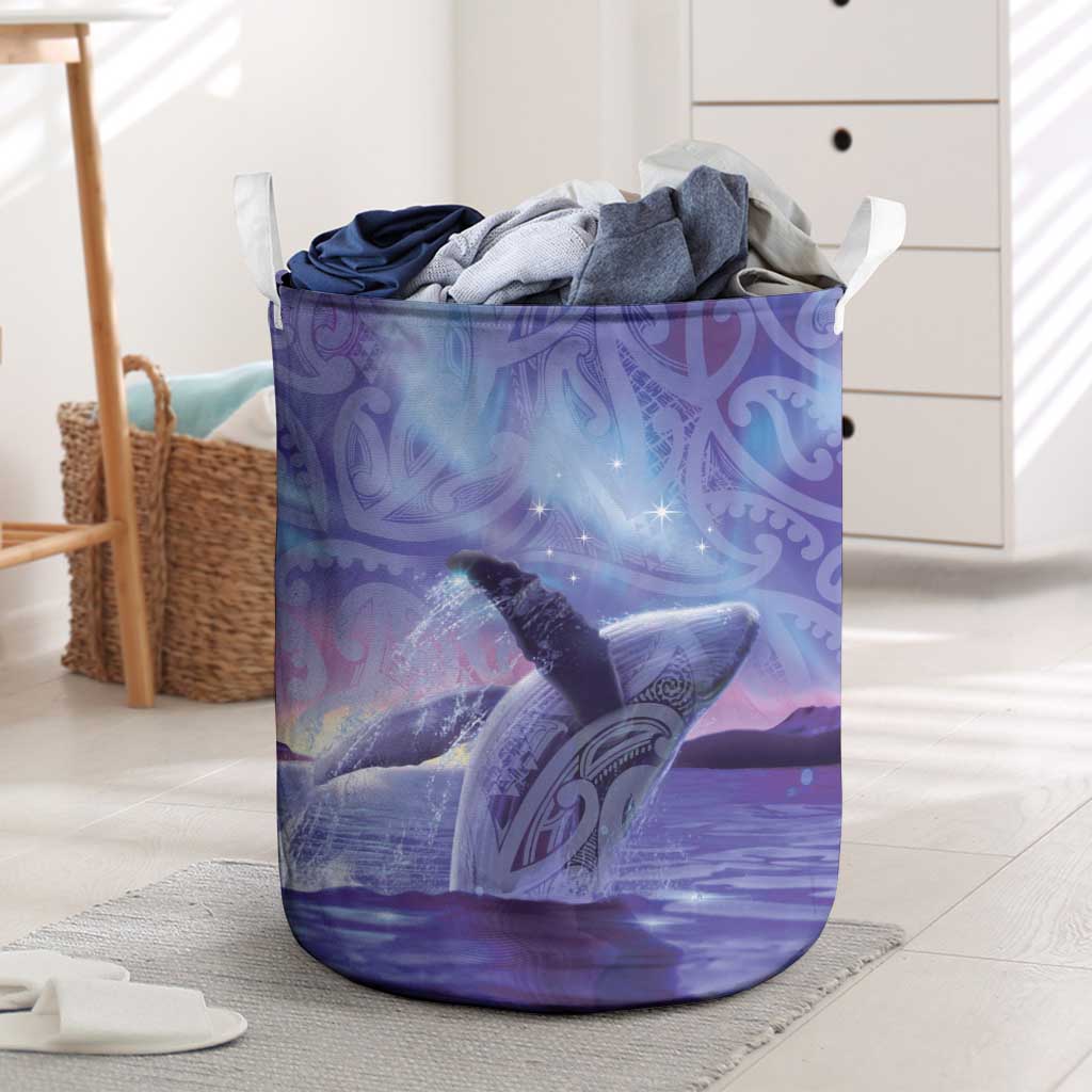 New Zealand Matariki Humpback Whale Laundry Basket Paikea Maori New Year Purple Galaxy LT14 Purple - Polynesian Pride