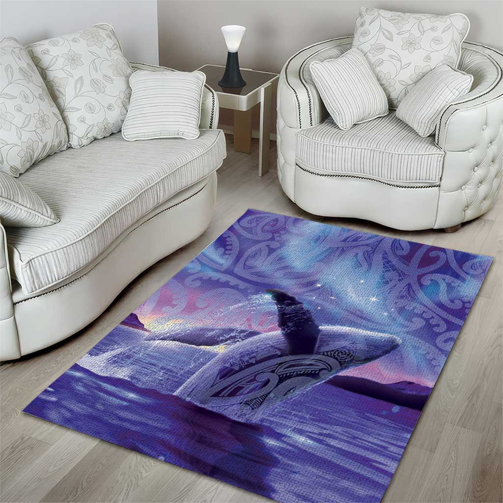 New Zealand Matariki Humpback Whale Area Rug Paikea Maori New Year Purple Galaxy