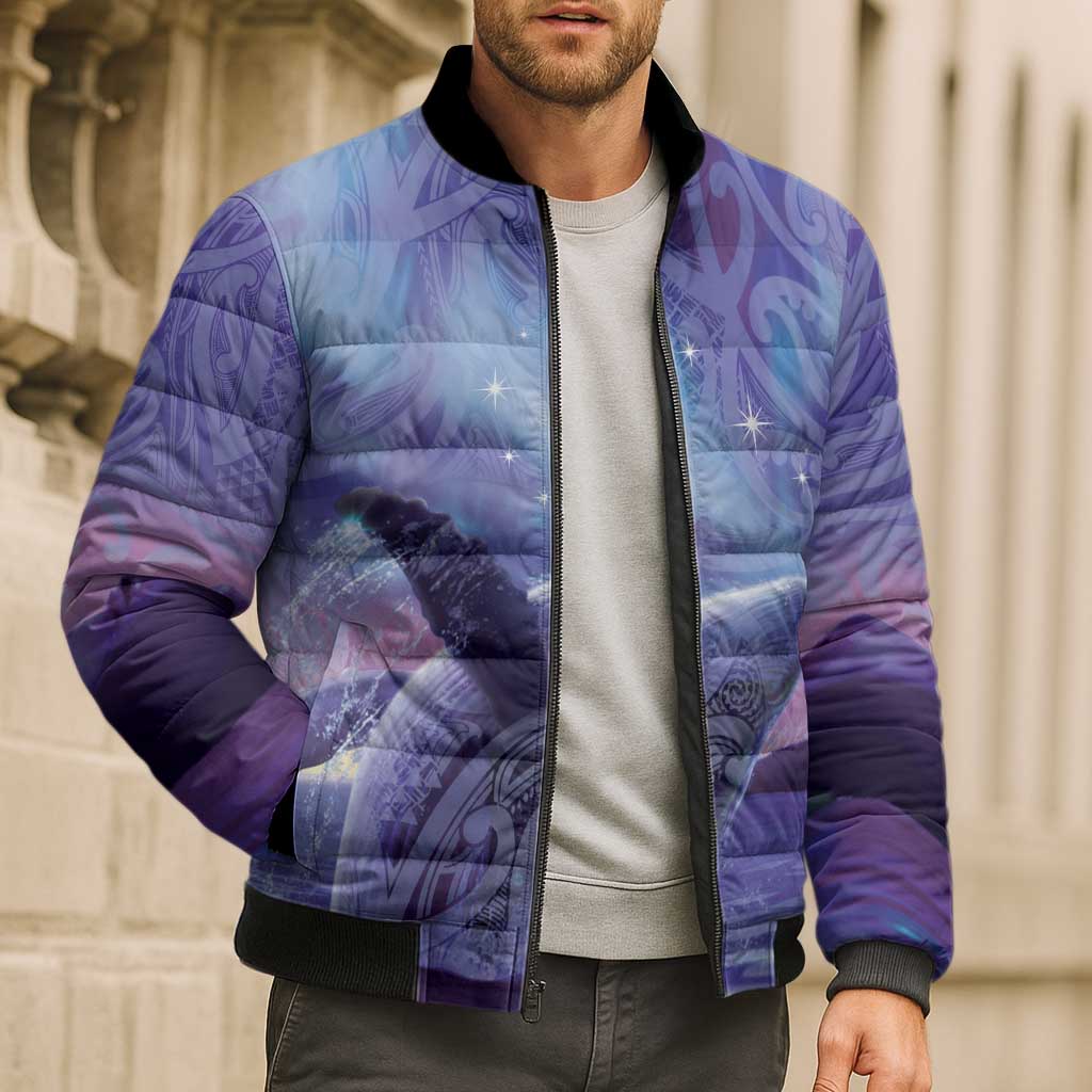 New Zealand Matariki Humpback Whale Bomber Puffer Jacket Paikea Maori New Year Purple Galaxy
