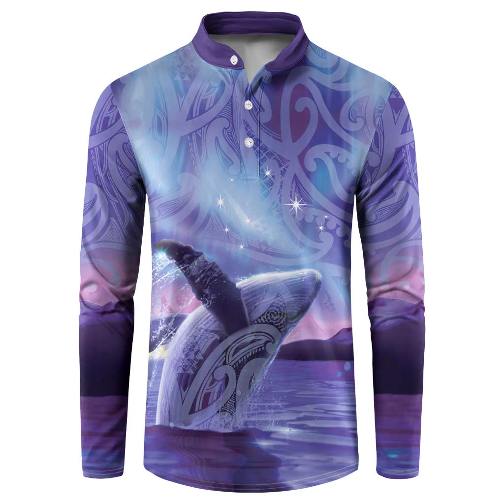 New Zealand Matariki Humpback Whale Button Sweatshirt Paikea Maori New Year Purple Galaxy